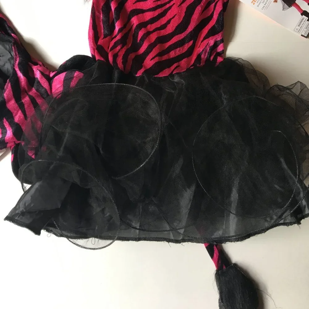 New Zebra Costume Dress 6/7 Hat Pink Black Tutu Skirt Tail Ears Halloween